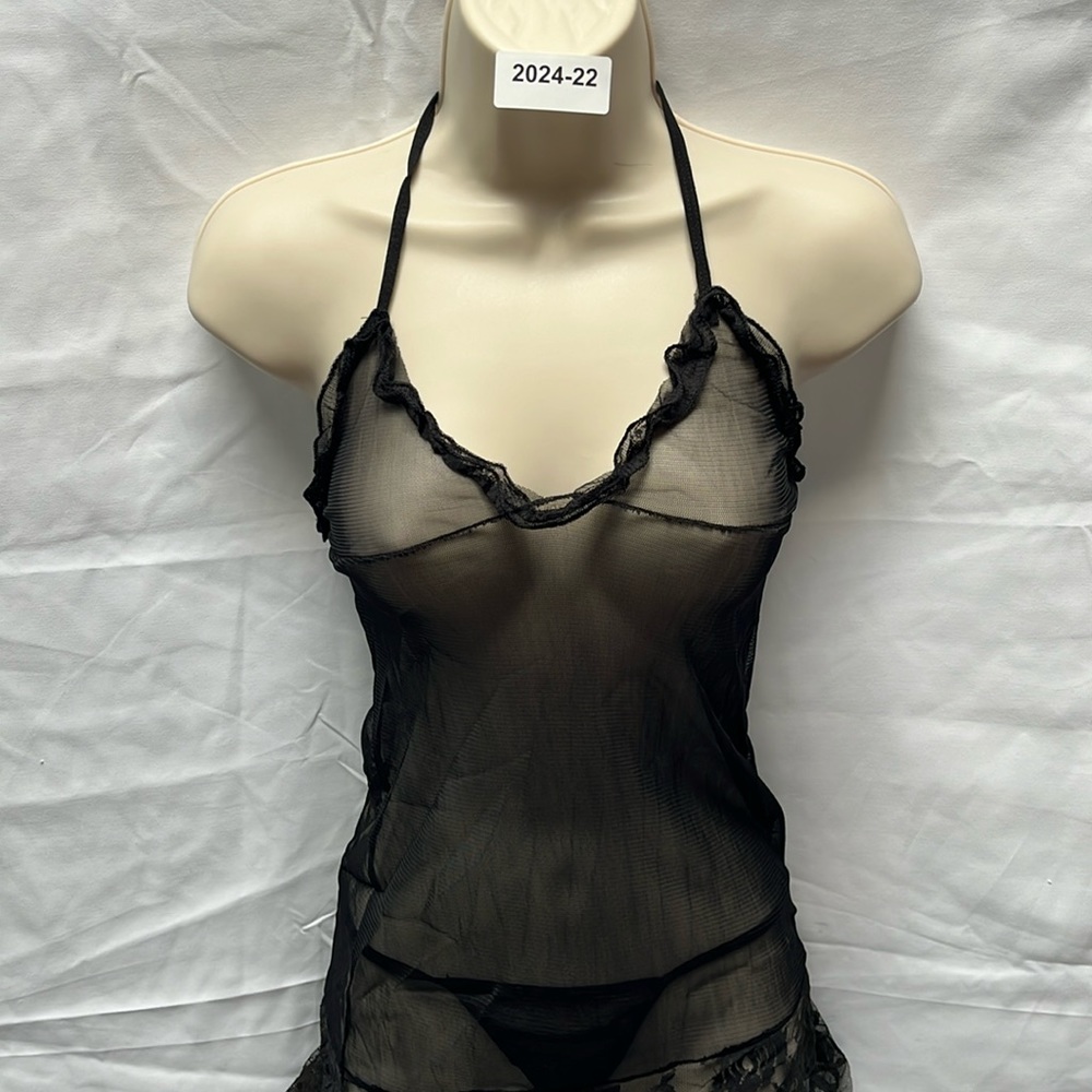 2pc black tie string lace lingerie